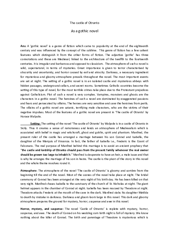 (DOC) The castle of Otranto As a gothic novel Åmîť Mâńďáľ Academia.edu