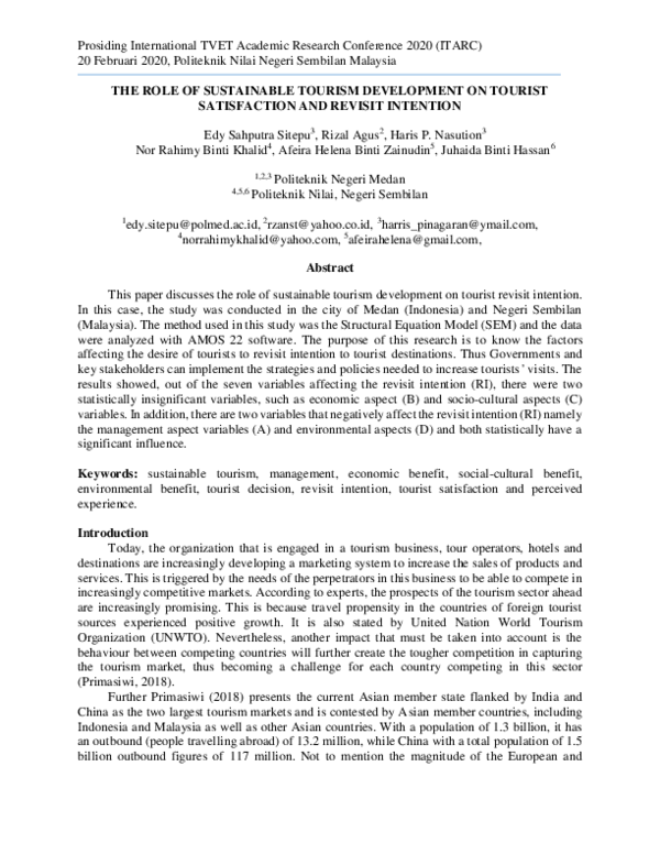 (PDF) The Role of Sustainable Tourism Development on Tourist ...