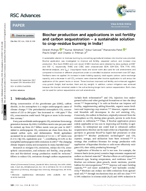 (PDF) Biochar production and applications in soil fertility and carbon ...