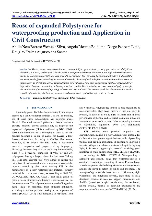(PDF) Reuse of expanded Polystyrene for waterproofing production and ...