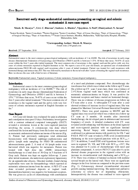 (PDF) Recurrent early stage endometrial carcinoma presenting as vaginal ...