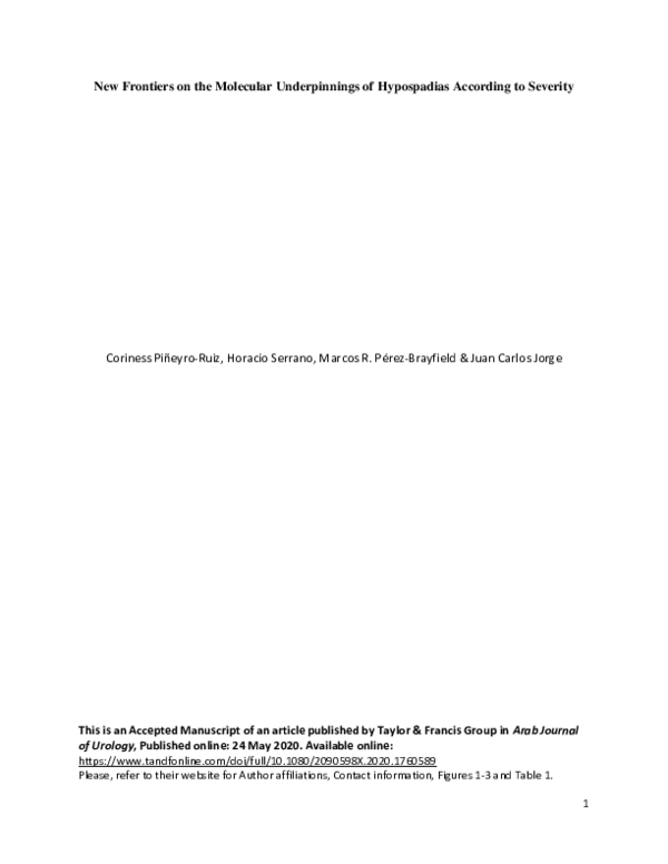 (PDF) New Frontiers on the Molecular Underpinnings of Hypospadias ...