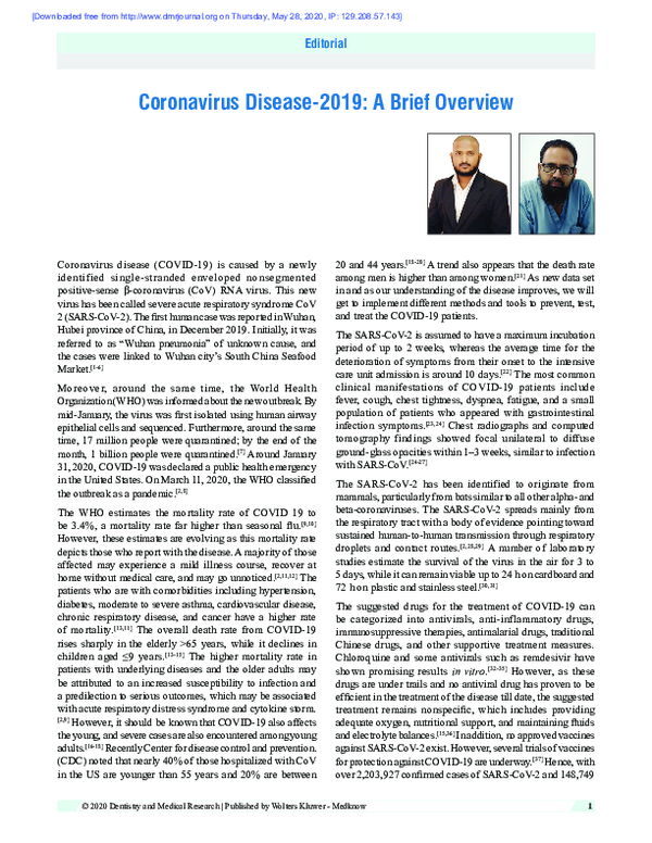 (PDF) Coronavirus disease-2019: A brief overview