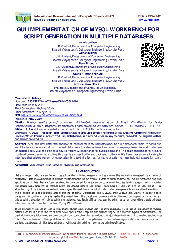 (PDF) GUI IMPLEMENTATION OF MYSQL WORKBENCH FOR SCRIPT GENERATION IN ...