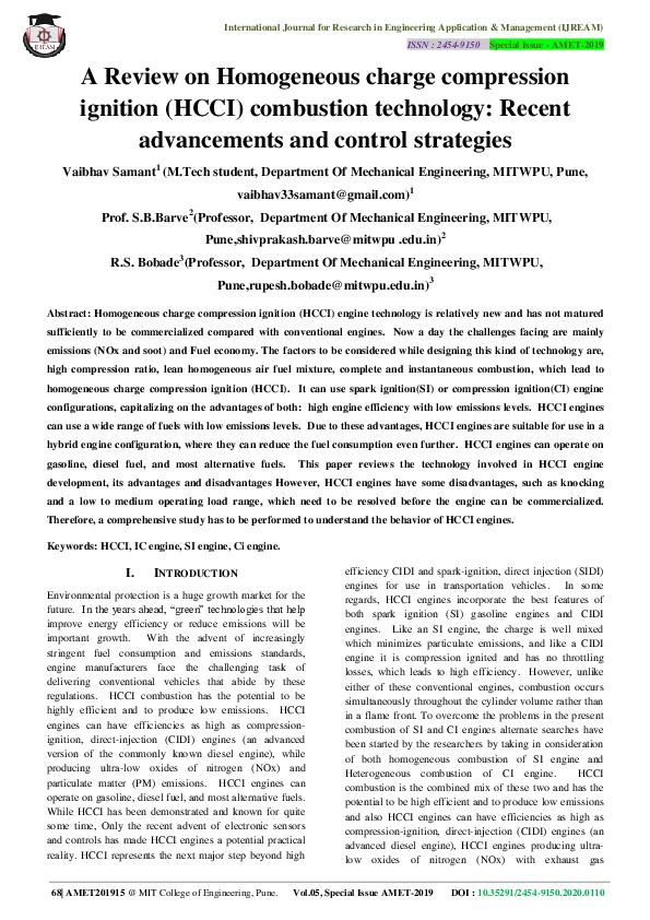 (PDF) A Review on Homogeneous charge compression
