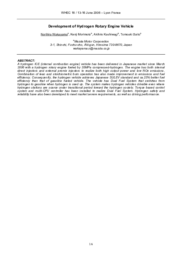 (PDF) Development of Hydrogen Rotary Engine Vehicle