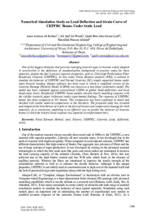 (PDF) Numerical Simulation Study on Load Deflection and Strain Curve of ...