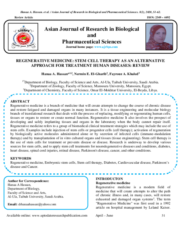 (PDF) REGENERATIVE MEDICINE: STEM CELL THERAPY AS AN ALTERNATIVE ...
