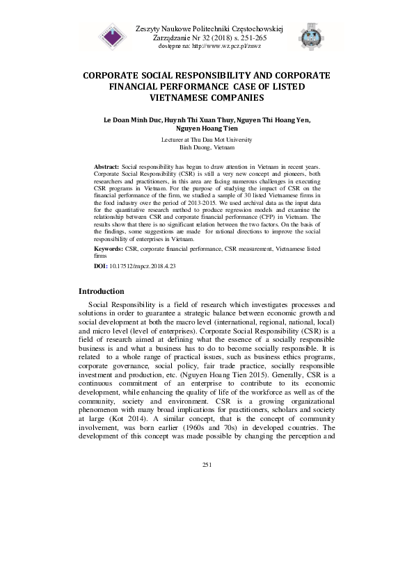 (PDF) CORPORATE SOCIAL RESPONSIBILITY AND CORPORATE FINANCIAL ...