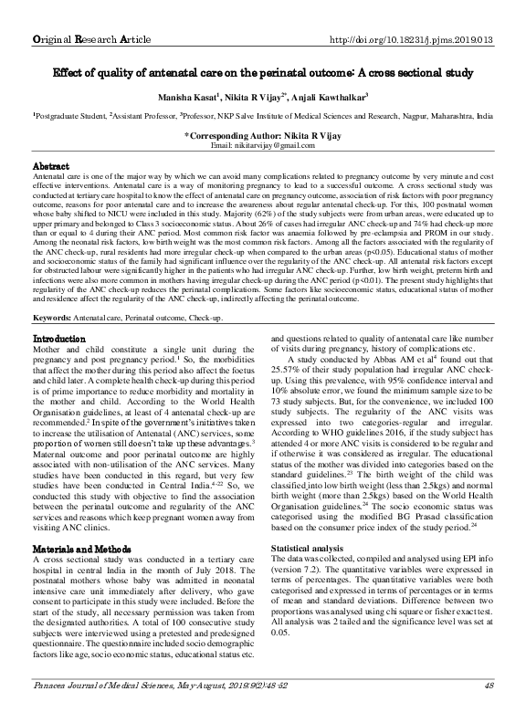 (PDF) Effect of quality of antenatal care on the perinatal outcome: A ...
