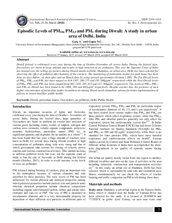 (PDF) Episodic Levels of PM10 PM2.5 and PM1 du