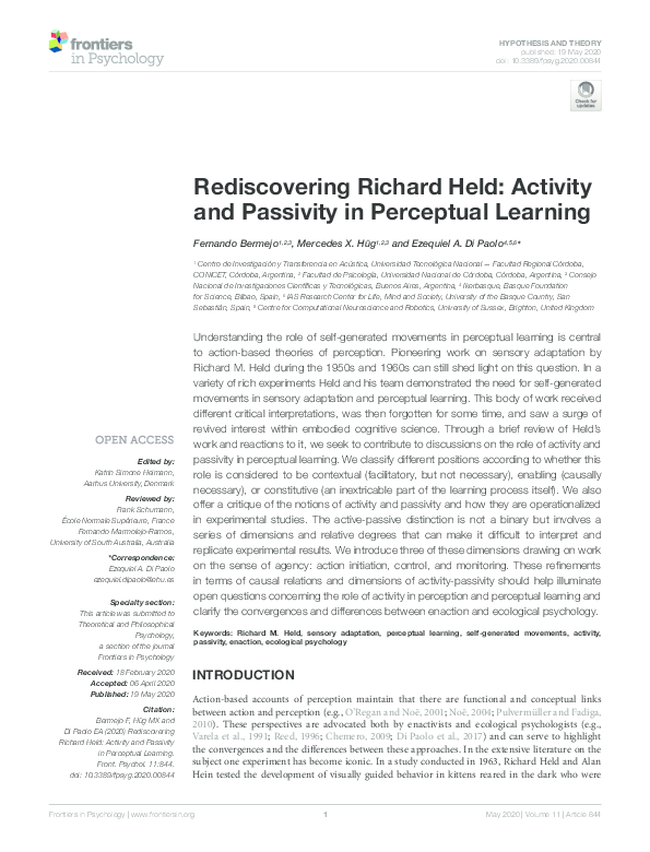 (PDF) Rediscovering Richard Held: Activity and Passivity in Perceptual ...