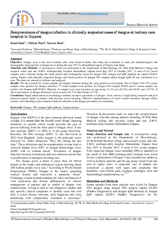 (PDF) Seroprevalence of dengue infection in clinically suspected cases ...