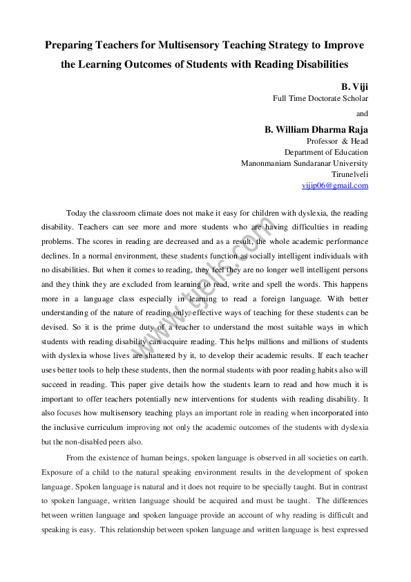 (PDF) Preparing Teachers for Multisensory Teaching Strategy to Improve ...