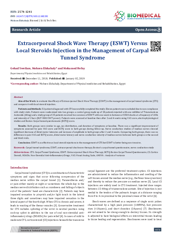 (PDF) Extracorporeal Shock Wave Therapy (ESWT) Versus Local Steroids ...