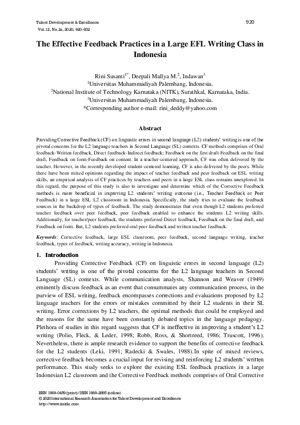 (PDF) The Effective Feedback Practices in a Large EFL Writing Class in ...
