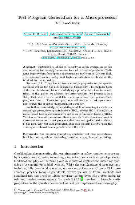 (PDF) Test Program Generation for a Microprocessor