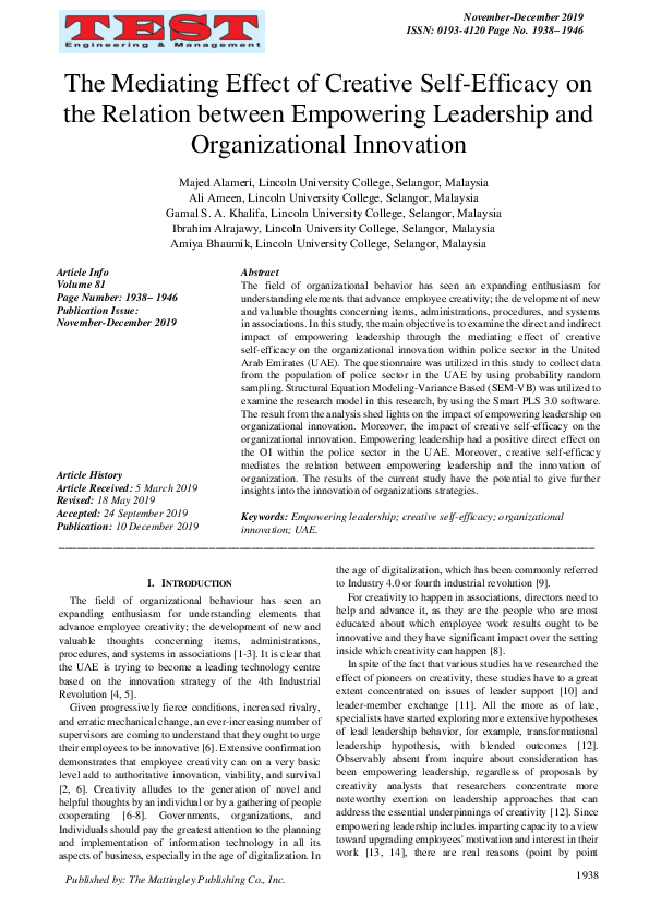 (PDF) The Mediating Effect of Creative Self-Efficacy on the Relation ...