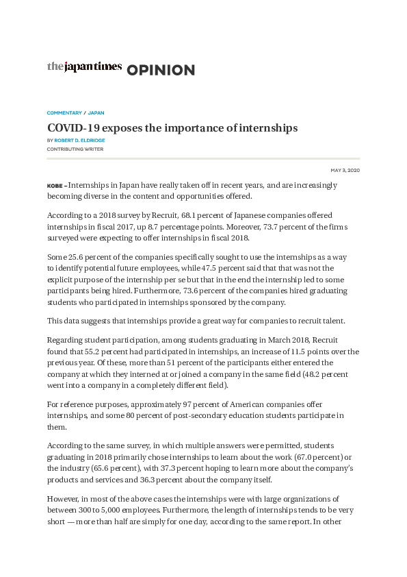(PDF) COVID-19 exposes the importance of internships