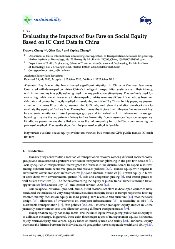 (PDF) Evaluating the Impacts of Bus Fare on Social Equity Based on IC ...