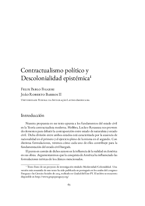 Contractualismo político y Descolonialidad epistémica