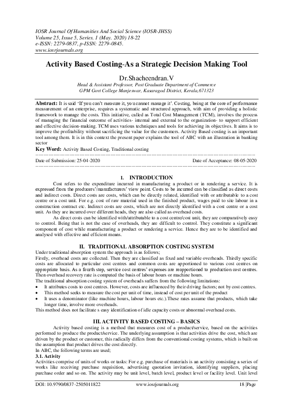 Pdf Activity Based Costing As A Strategic Decision Making Tool Pdf Activity Based Costing As A Strategic Decision Making Tool