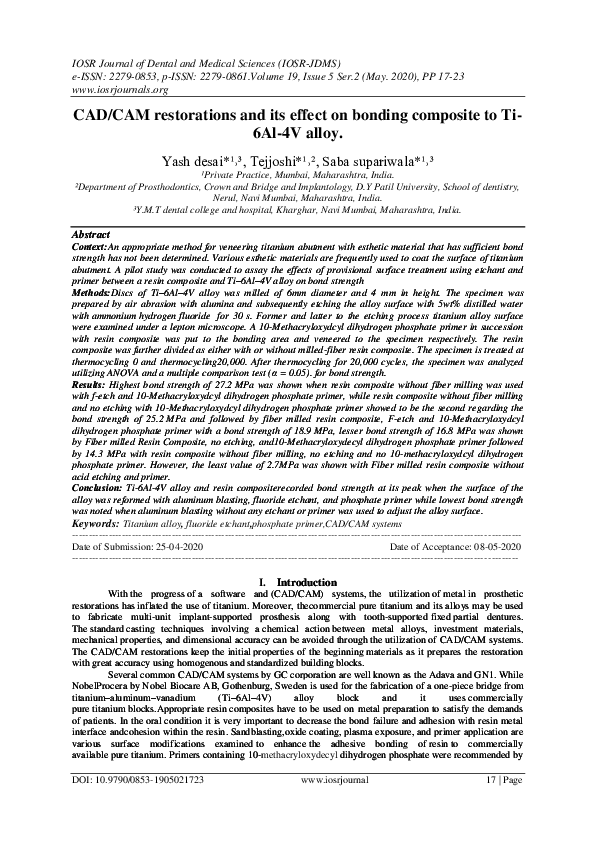 (PDF) CAD/CAM restorations and its effect on bonding composite to Ti ...