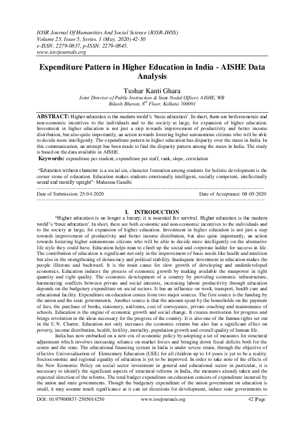 (PDF) Expenditure Pattern in Higher Education in India -AISHE Data Analysis