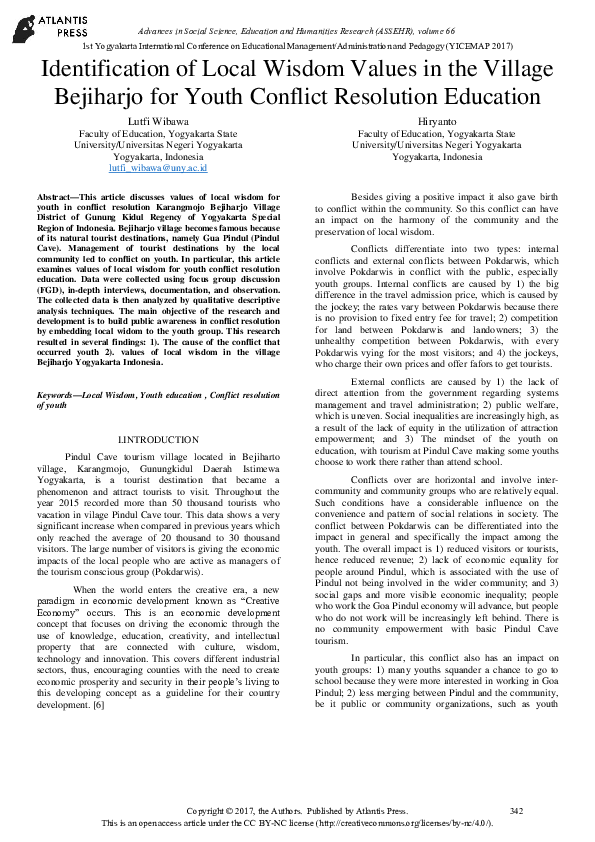 (PDF) Identification of Local Wisdom Values in the Village Bejiharjo ...