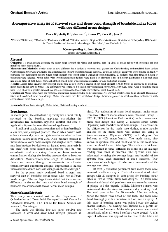 (PDF) A comparative analysis of survival rate and shear bond strength ...