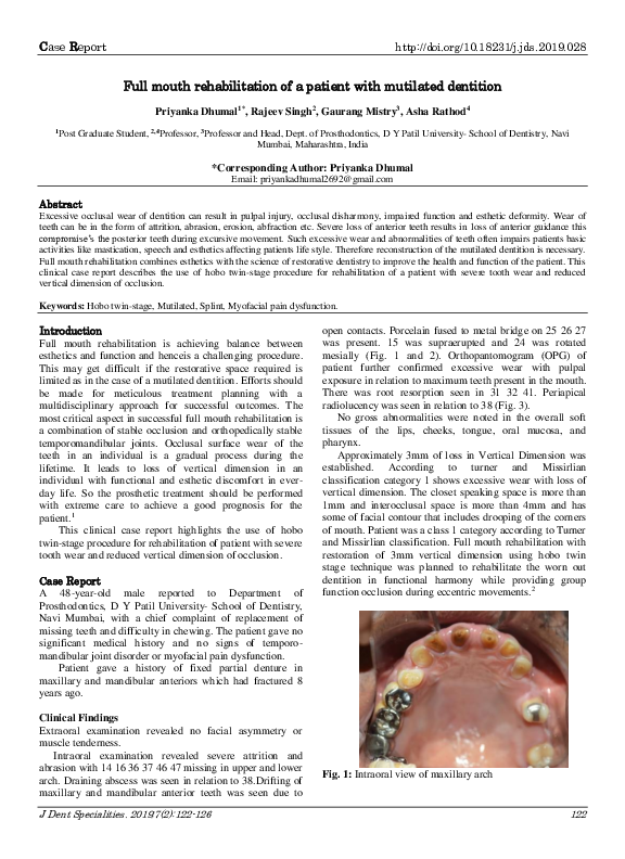 (PDF) Full mouth rehabilitation of a patient with mutilated dentition