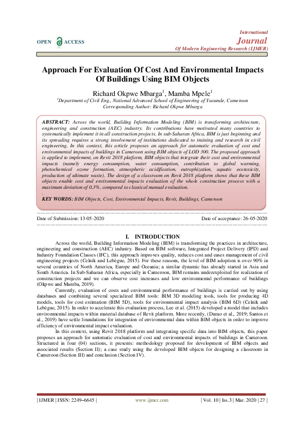 (PDF) Approach For Evaluation Of Cost And Environmental Impacts Of ...