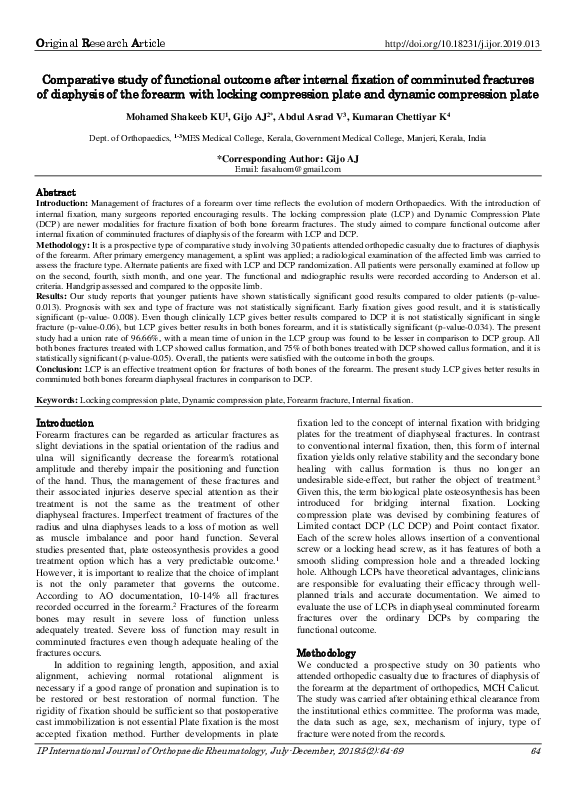 (PDF) Comparative study of functional outcome after internal fixation ...