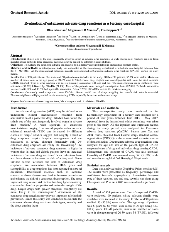 (PDF) Evaluation of cutaneous adverse drug reactions in a tertiary care ...