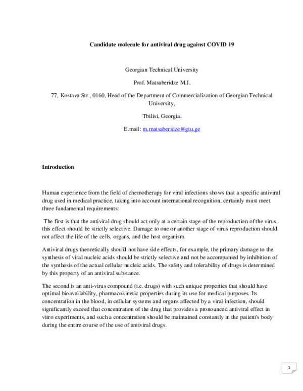 (PDF) Candidate molecule for antiviral drug against COVID