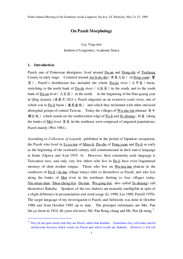 (PDF) On Pazeh Morphology