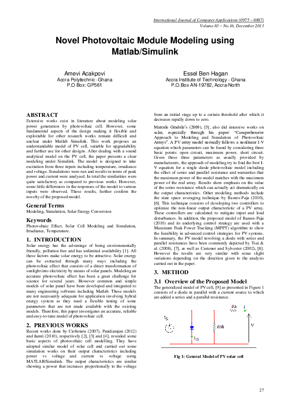 (PDF) Novel Photovoltaic Module Modeling using Matlab/Simulink