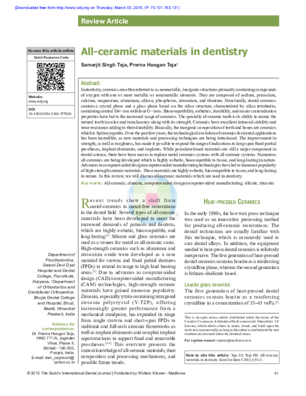 (PDF) All-ceramic materials in dentistry