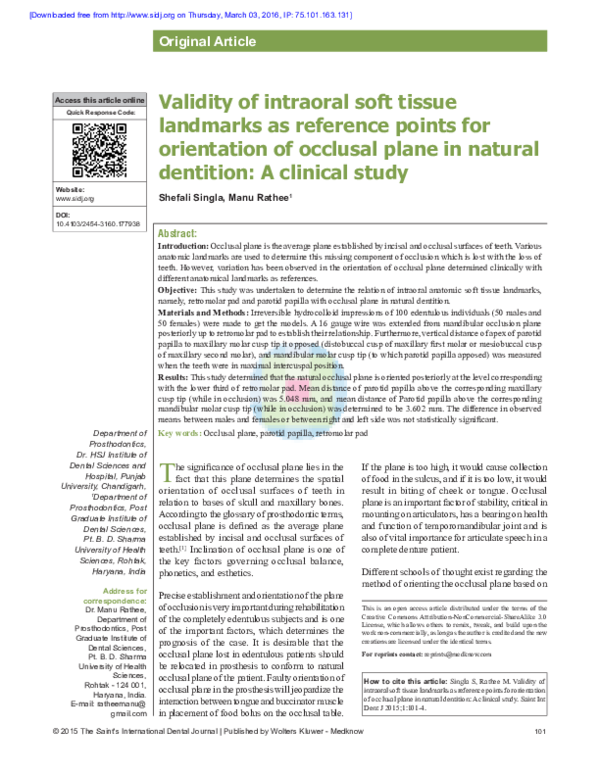 (PDF) Validity of intraoral soft tissue landmarks as reference points