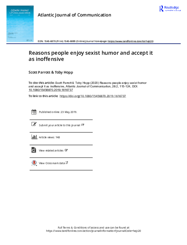 (PDF) Reasons people enjoy sexist humor and accept it as inoffensive