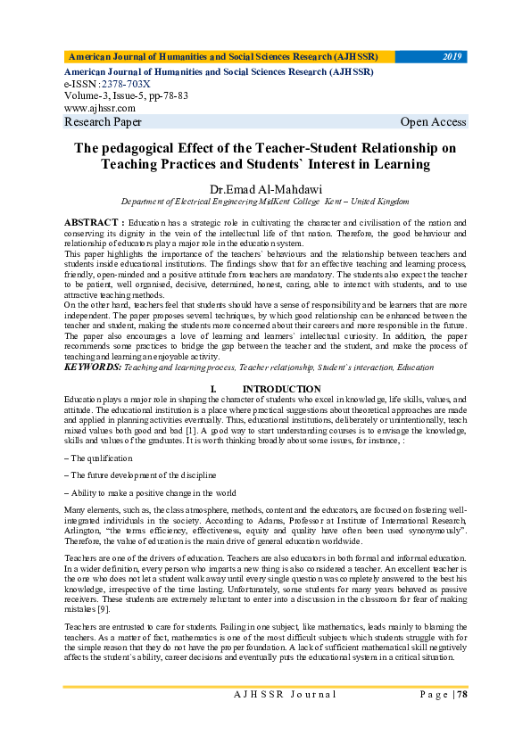 (PDF) The pedagogical Effect of the Teacher-Student Relationship on ...