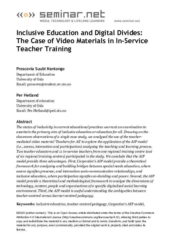 (PDF) Inclusive Education and Digital Divides: The Case of Video ...