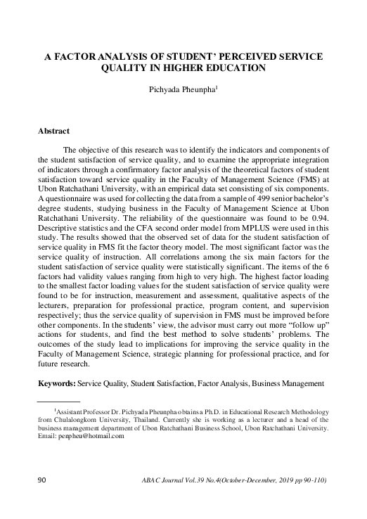 (PDF) A FACTOR ANALYSIS OF STUDENT' PERCEIVED SERVICE QUALITY IN HIGHER ...