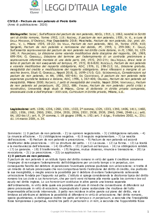 Gallo Pactum de non petendo (1)