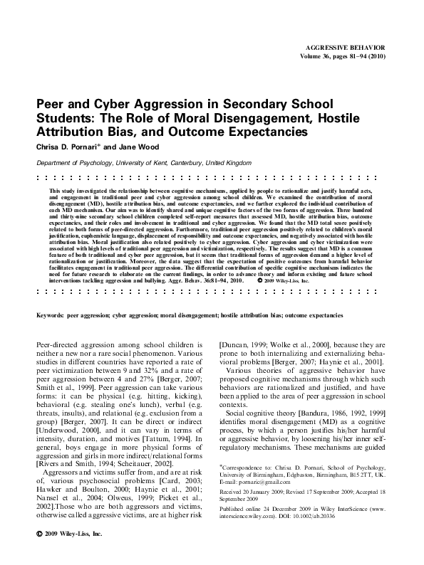 (PDF) Peer and Cyber Aggression in Secondary School Students: The Role ...