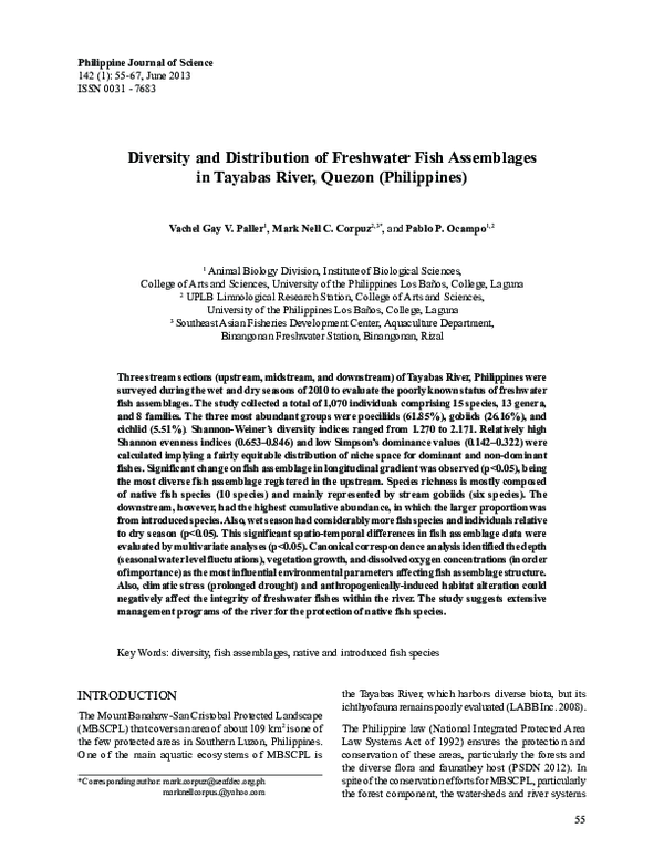 (PDF) Diversity and Distribution of Freshwater Fish Assemblages in ...
