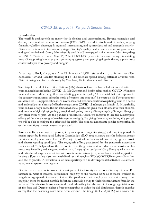 (PDF) Analysis of COVID 19 Gender Impacts A Case Study of Kenya