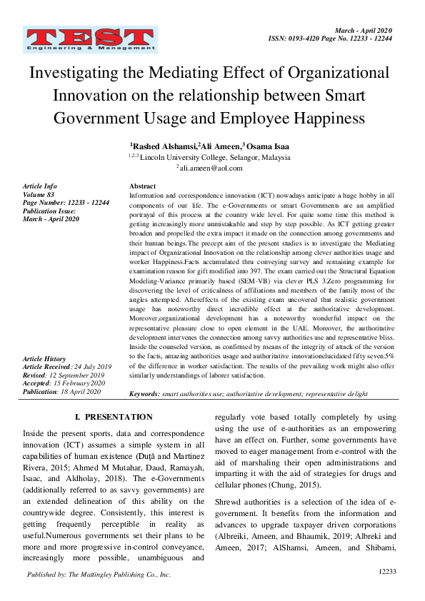 (PDF) Investigating the Mediating Effect of Organizational Innovation ...