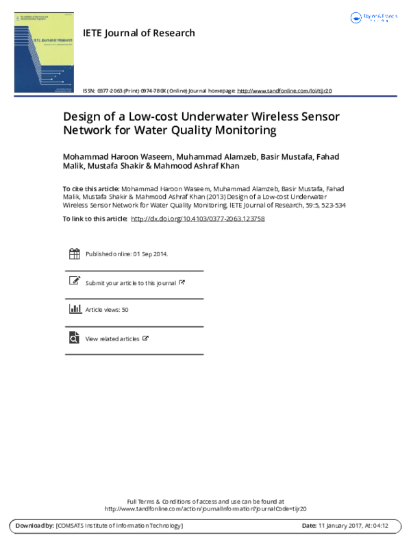 (PDF) Design of a low-cost underwater wireless sensor network for water ...