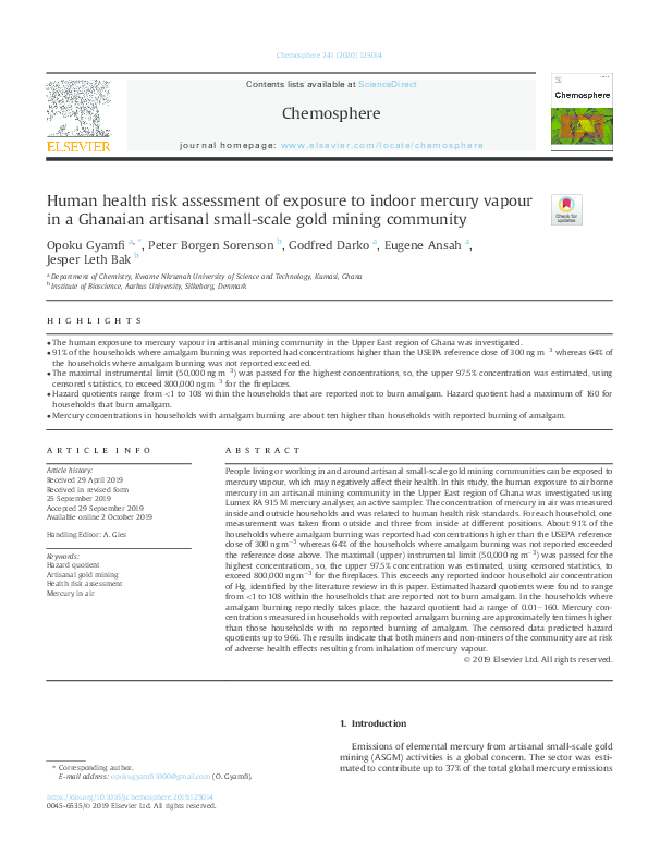 (PDF) Human health risk assessment of exposure to indoor mercury vapour ...